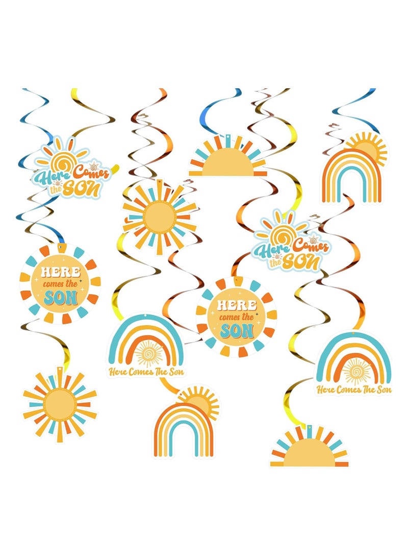 24 Pack Here Comes the Son Birthday Decorations, Boho Sun Birthday Ceiling Hanging Swirls Rainbow Sun Hanging Ceiling Decorations Boho Sunshine Ceiling Streamers for Baby Shower First Birthday - Image 1