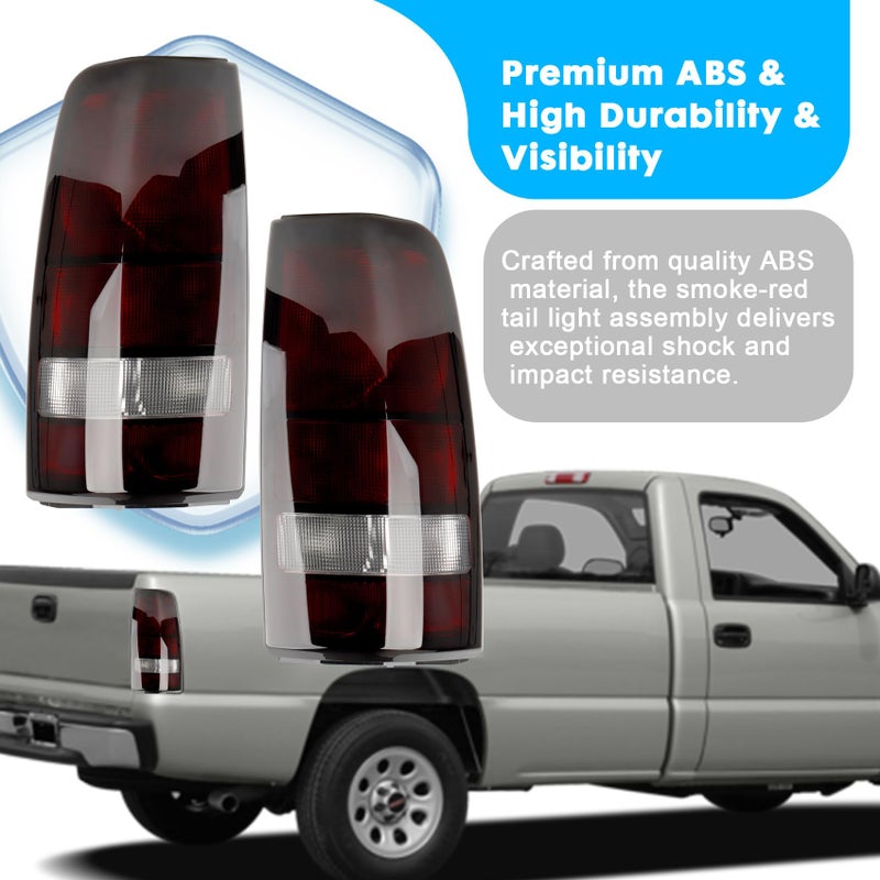 Jiacheng Dark Red Tail Lights Assembly Compatible with 1999-2006 GMC Sierra 1500 2500 3500, for 1999-2002 Chevy Silverado 1500 2500, Driver & Passenger Side Rear Brake Lamps (No bulbs, Smoke) - Image 3