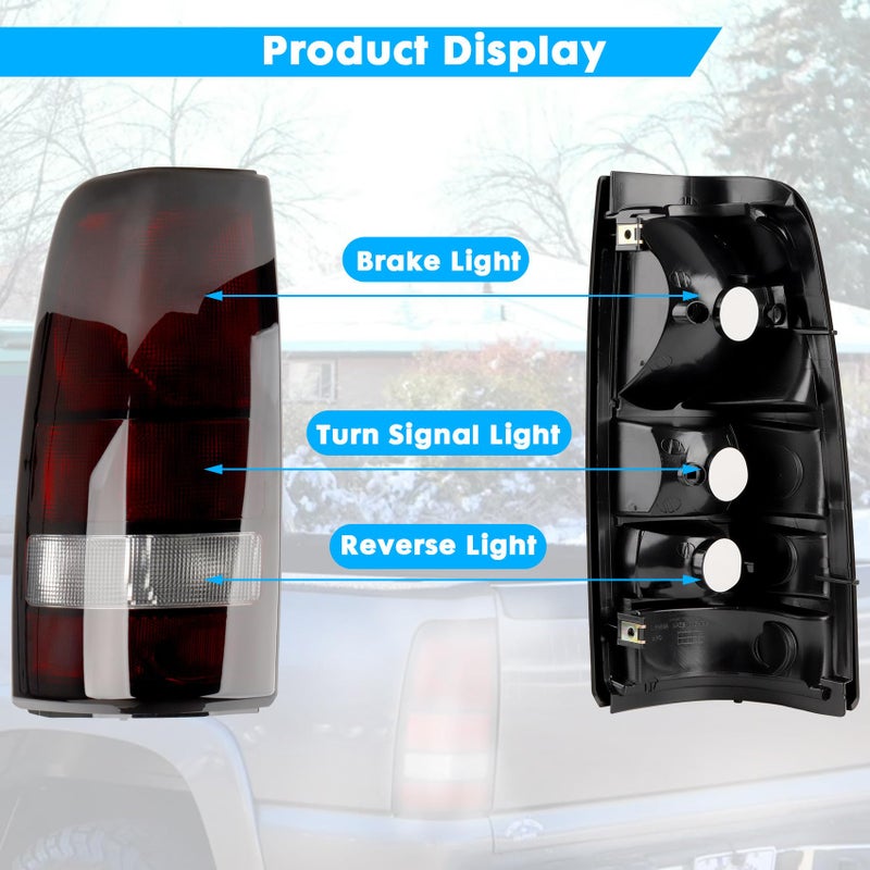 Jiacheng Dark Red Tail Lights Assembly Compatible with 1999-2006 GMC Sierra 1500 2500 3500, for 1999-2002 Chevy Silverado 1500 2500, Driver & Passenger Side Rear Brake Lamps (No bulbs, Smoke) - Image 5