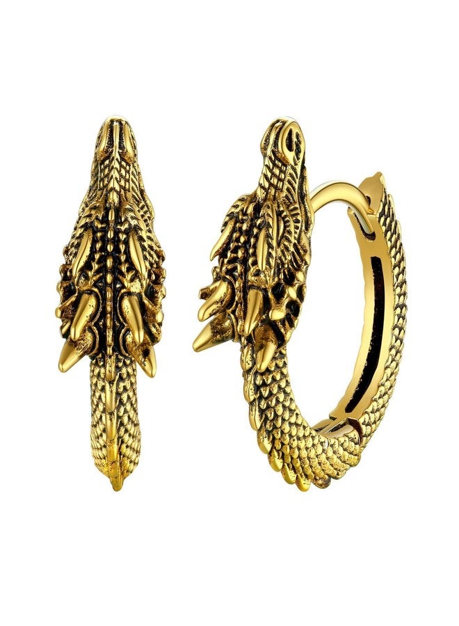 GulCean Dragon Hoop Earrings For Men 316l Stainless Steel Gold Punk Rock Gothic Viking Dragon Huggie Hoop Earrings Hypoallergenic Non Tarnish Jewelry Christmas Gifts Stocking Stuffers For Men Women - Image 1