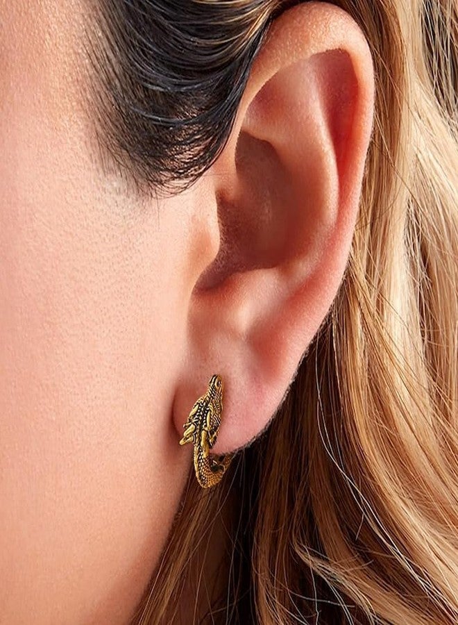 GulCean Dragon Hoop Earrings For Men 316l Stainless Steel Gold Punk Rock Gothic Viking Dragon Huggie Hoop Earrings Hypoallergenic Non Tarnish Jewelry Christmas Gifts Stocking Stuffers For Men Women - Image 2