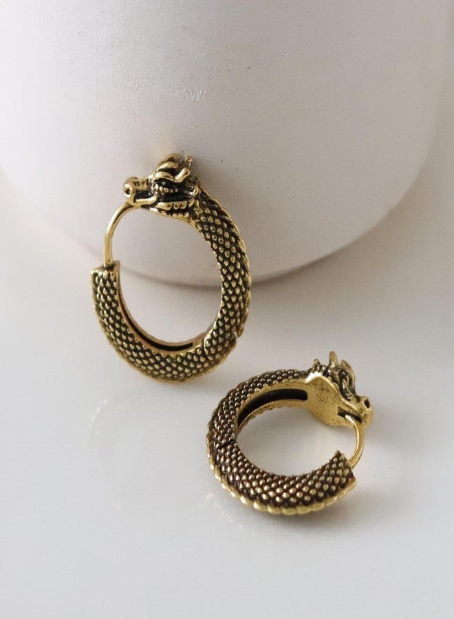 GulCean Dragon Hoop Earrings For Men 316l Stainless Steel Gold Punk Rock Gothic Viking Dragon Huggie Hoop Earrings Hypoallergenic Non Tarnish Jewelry Christmas Gifts Stocking Stuffers For Men Women - Image 4
