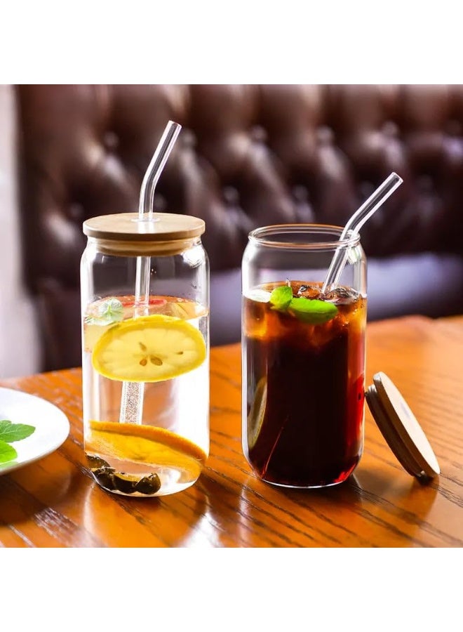 2-Piece Glass Cup Set, 400ml – Reusable Drinking Glasses with Bamboo Lids & Straws – Modern Glass Tumblers for Coffee, Milk, Juice, Cocktails & Cold Beverages - Image 1