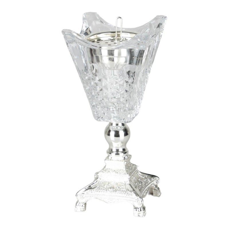 Soleter Crystal Jewel Incense Burner Glass Mabkhara with Silver Inner Bowl, 25 cm, Clear and Silver