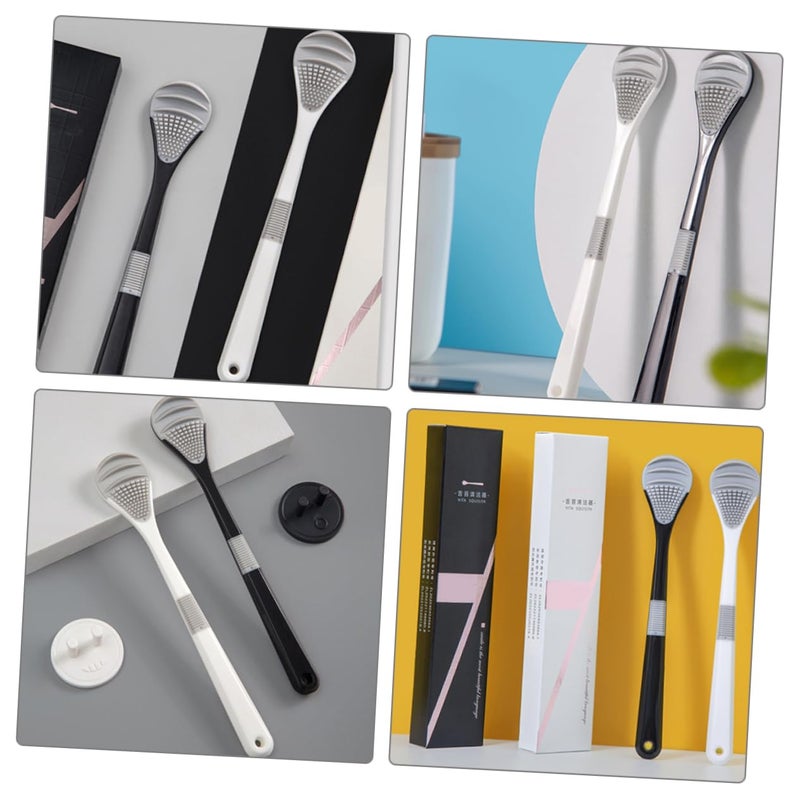 2 Pack Professional Tongue Scraper and Brush Set for Dental Cleaning Stainless Steel - Image 5