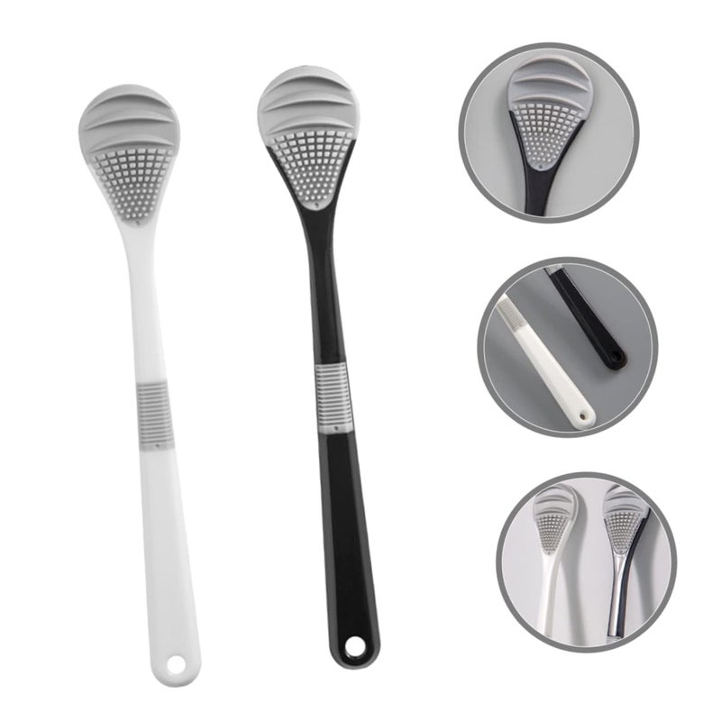 2 Pack Professional Tongue Scraper and Brush Set for Dental Cleaning Stainless Steel - Image 4