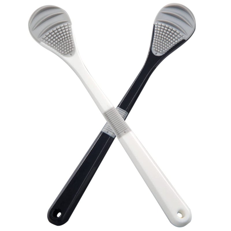 2 Pack Professional Tongue Scraper and Brush Set for Dental Cleaning Stainless Steel - Image 2