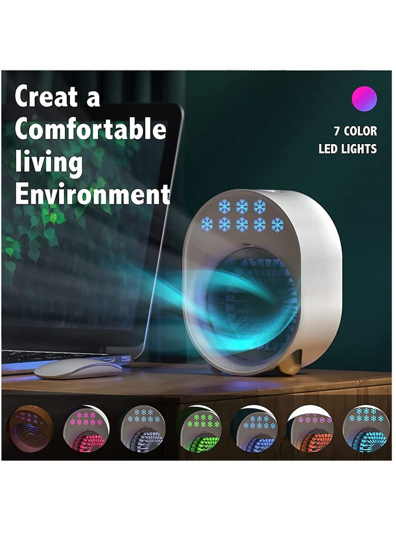 Y&D Portable Air Conditioner Personal Evaporative Cooler, white 4 in 1 USB Cooling Fan with Colorful Atmosphere Light, Mini AC Desk Misting for Small Room/Office/Dorm/Bedroom/Camping.  - Image 4