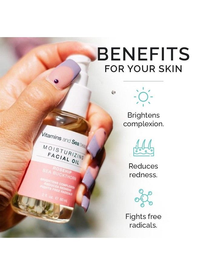 Vitamins and Sea beauty - زيت الوجه مرطب يومي للوجه بزيت ثمر الورد ونبق البحر لجميع أنواع البشرة 2 أونصة سائلة - Image 1