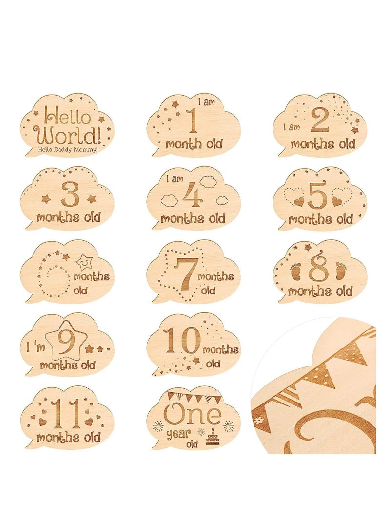 FengSVMA 13 Pieces Baby Monthly Milestone Cards Wooden Baby Milestone Sign Baby Gift Sets First Year Growth Cards Newborn Photo Card Props - Image 4