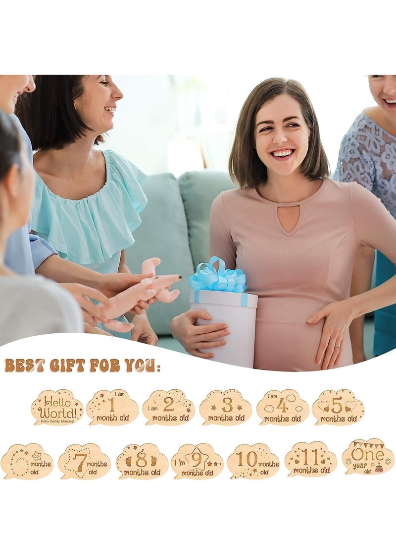 FengSVMA 13 Pieces Baby Monthly Milestone Cards Wooden Baby Milestone Sign Baby Gift Sets First Year Growth Cards Newborn Photo Card Props - Image 5