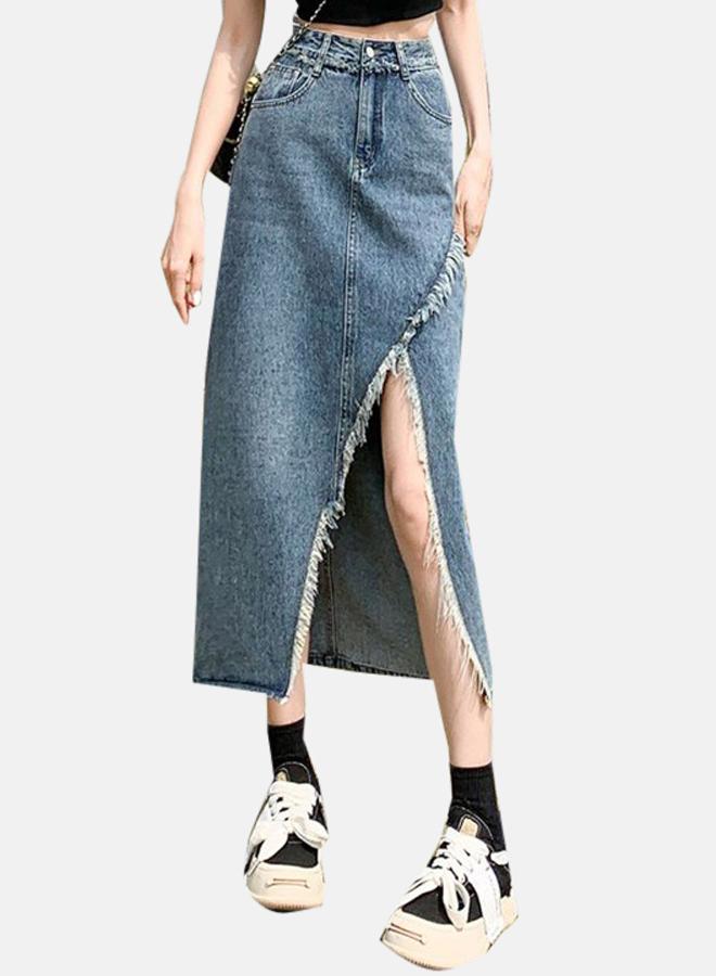 YUNIQEE Blue Wrap Midi Denim Skirt - Image 3