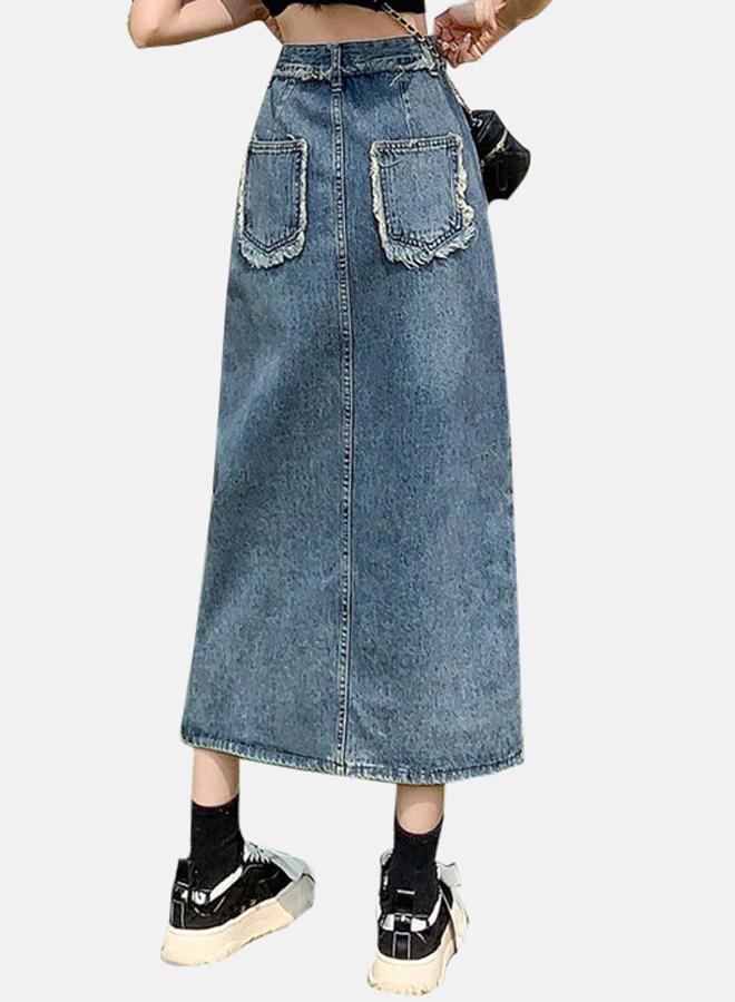 YUNIQEE Blue Wrap Midi Denim Skirt - Image 2