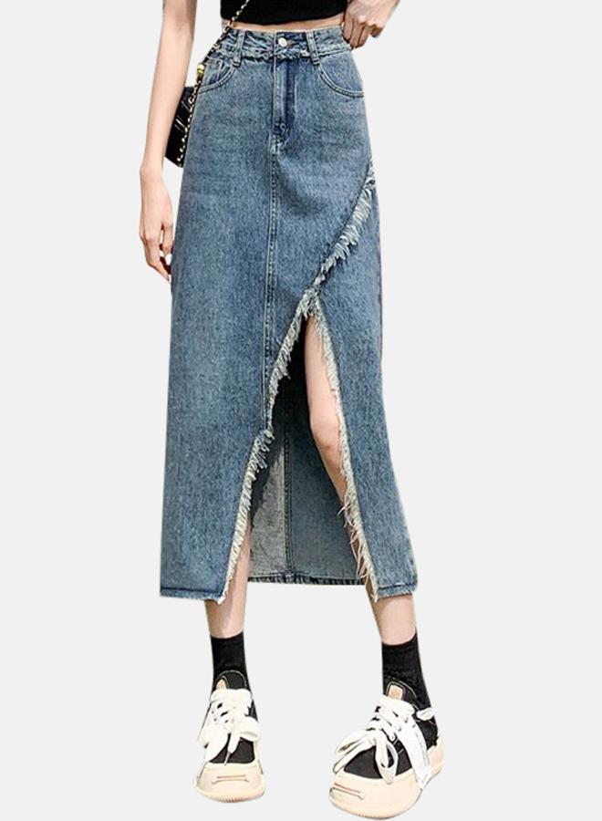 YUNIQEE Blue Wrap Midi Denim Skirt - Image 1