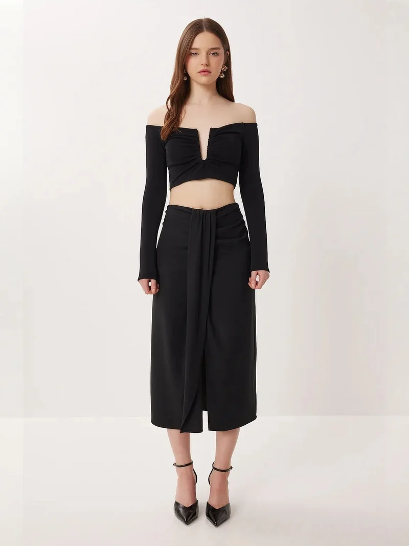 هابينس اسطنبول ISTANBUL High-Waist Midi Straight Skirt With Slit