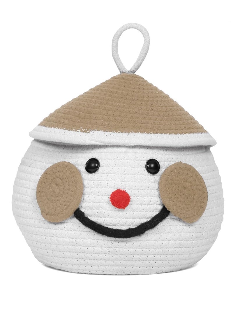 BUNAII Jute Cotton Cute Hand Woven Fruit basket, storage basket, Oraganizer Box For jewellery, toys, cosmetics and for multipurpose uses with cap (White Beige) Pack of 1 (11 x 11 x 7) Inches  - Image 3