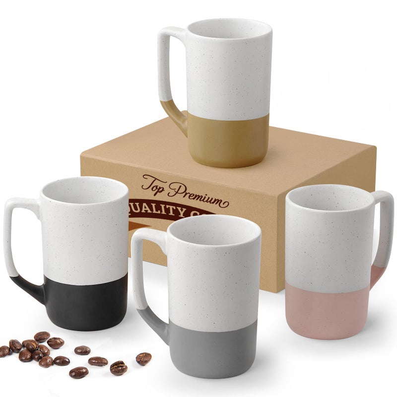 Gencywe Large Ceramic Coffee Mug Set of 4, 16 oz Tea Cups with Handle, Porcelain Mug for Latte, Hot Tea, Cappuccino, Milk, Cocoa, Microwave & Dishwasher Safe Cups for Men Women Mug Lovers, Housewarming Gift - Image 1