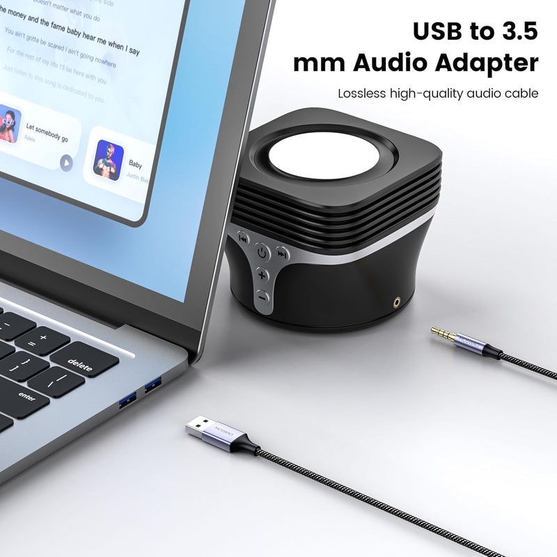 MOSWAG 3.5mm to USB Adapter With Microphone, AUX Stereo Audio Converter, Nylon Braided Headphone Jack Cable for PC, Laptop, Windows, Home Stereo - Image 5