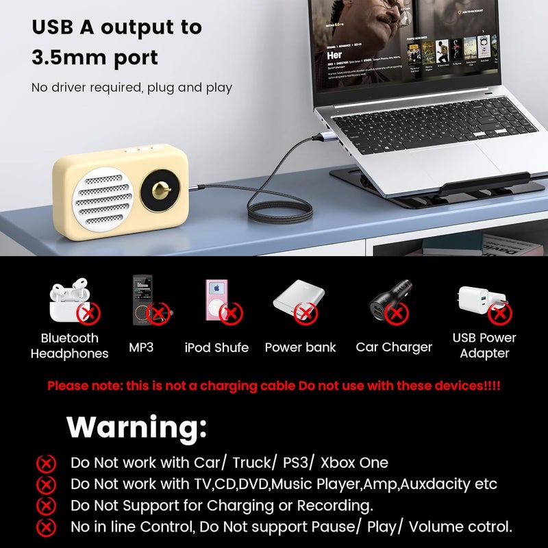 MOSWAG 3.5mm to USB Adapter With Microphone, AUX Stereo Audio Converter, Nylon Braided Headphone Jack Cable for PC, Laptop, Windows, Home Stereo - Image 3