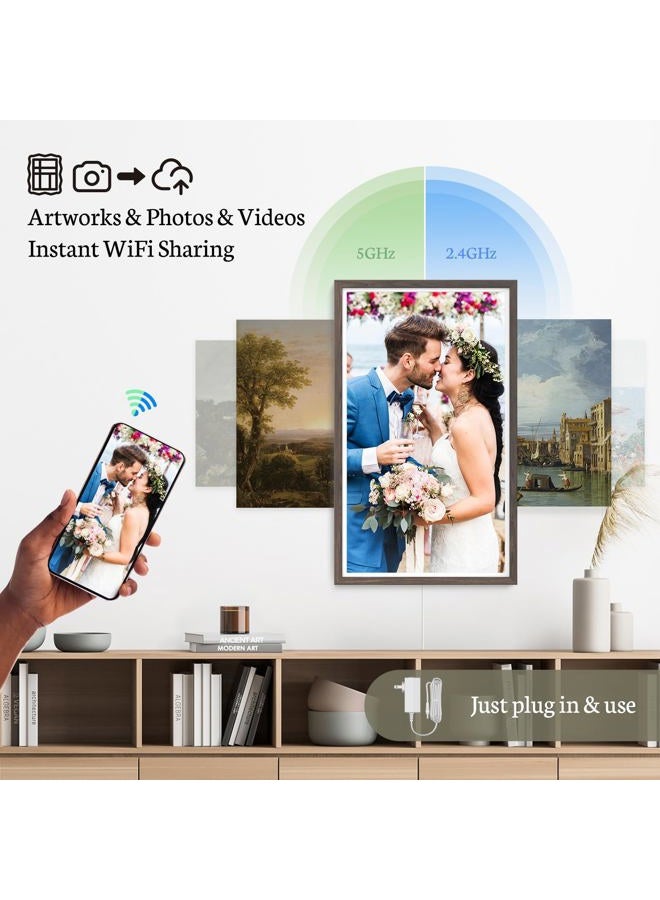 BSIMB 32 Inch Large Digital Picture Frame, Touchscreen 64GB 1920x1080 FHD WiFi Photo Frame Electronic Display Remote Control, Share Pictures/Videos via App/USB/SD Easy Setup Gifts for Mom, Dark Wood - Image 2