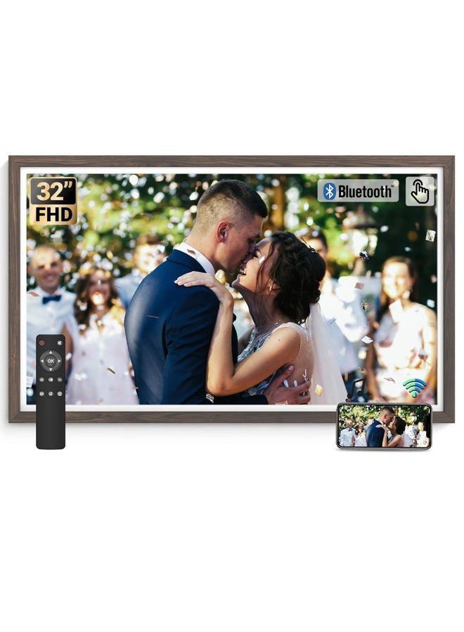 BSIMB 32 Inch Large Digital Picture Frame, Touchscreen 64GB 1920x1080 FHD WiFi Photo Frame Electronic Display Remote Control, Share Pictures/Videos via App/USB/SD Easy Setup Gifts for Mom, Dark Wood - Image 1