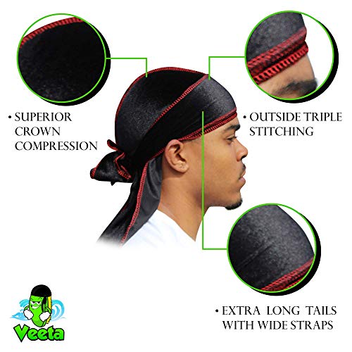 Veeta Superior Velvet Durag - Soft Velvet Durags for Men & Women, Long Double Wide Straps, Silky Durag Liner, Triple Stitched - Image 3