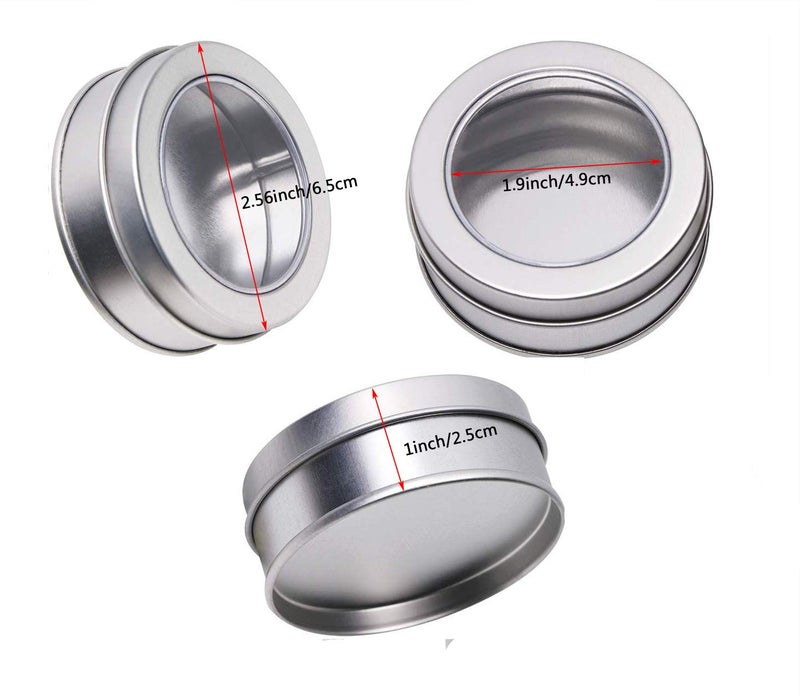 Mini Skater 2 Ounce Clear Top Window Metal Tin Cans High Grade of Transparency Round Screw Lid Empty Box Containers for Candies,Bead, Balms and Jewelry,4PCS (Silver) - Image 2
