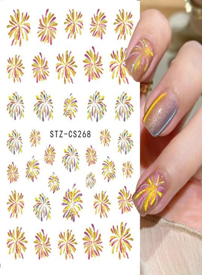 JALIYA 3D Glitter Firework Nail Stickers New Year Nail Art Stickers Colorful Fireworks Nails Stickers Holiday Nail Decals Blooming Firework Nail Design Stickers for Nails Women Nail Supplies Manicure Decor - Image 4