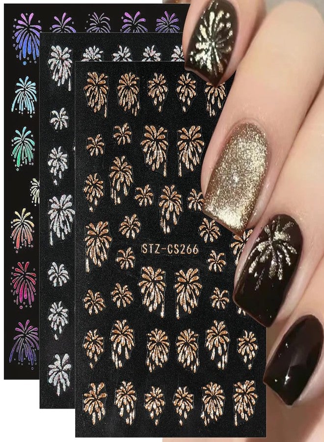 JALIYA 3D Glitter Firework Nail Stickers New Year Nail Art Stickers Colorful Fireworks Nails Stickers Holiday Nail Decals Blooming Firework Nail Design Stickers for Nails Women Nail Supplies Manicure Decor - Image 1