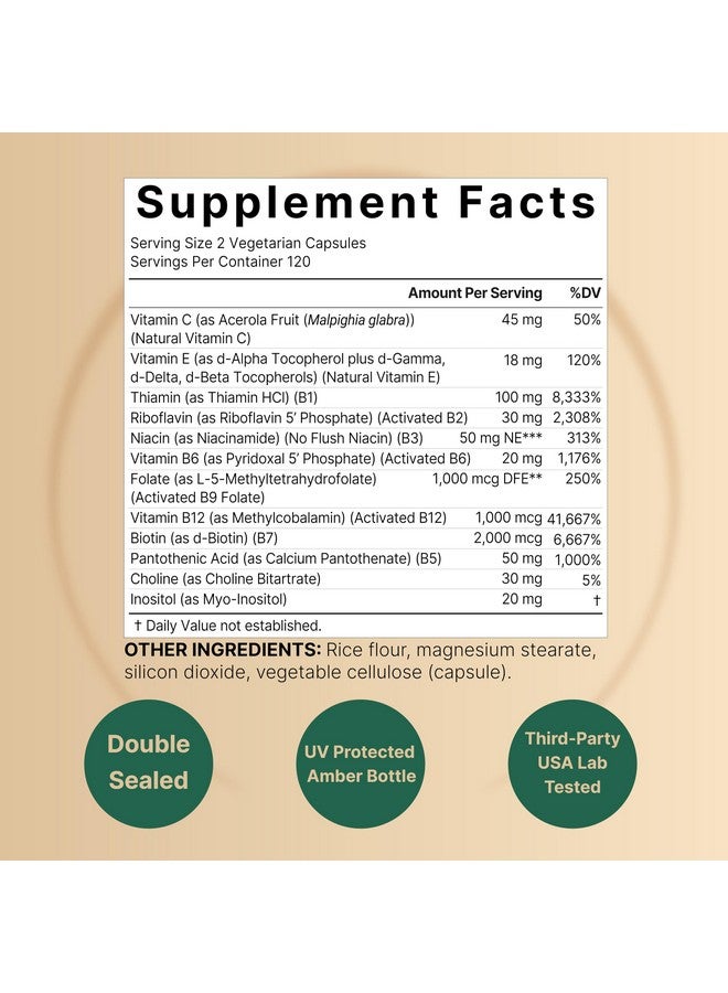 NatureBell Methylated B Complex Vitamins, 240 Veggie Capsules | Multivitamin B Complex | B12, Folate, Biotin & More - with Natural Vitamin C, E, Choline & Inositol - Immune, Energy, & Prenatal Support - Image 2