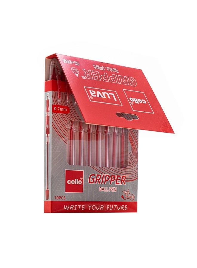 تشيلو طقم 10 أقلام حبر جاف سلسة الكتابة رأس 0.7 مللي، تصميم مريح قبضة مثلثية للكتابة اليومية وللاستخدام المكتبي والجامعي، متعددة الألوان (أحمر) - Image 2