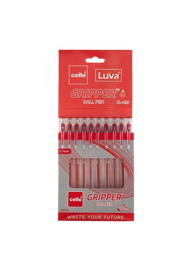 تشيلو طقم 10 أقلام حبر جاف سلسة الكتابة رأس 0.7 مللي، تصميم مريح قبضة مثلثية للكتابة اليومية وللاستخدام المكتبي والجامعي، متعددة الألوان (أحمر) - Image 1