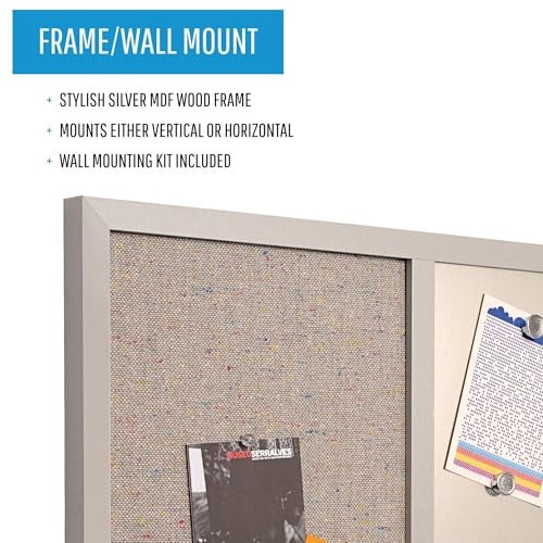 MasterVision Combination Board, 18" x 24", Dry Erase Magnetic Board & Grey Fabric Bulletin Board Combo, Grey MDF Frame Small - Image 5