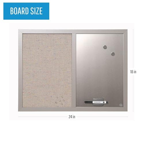 MasterVision Combination Board, 18" x 24", Dry Erase Magnetic Board & Grey Fabric Bulletin Board Combo, Grey MDF Frame Small - Image 2