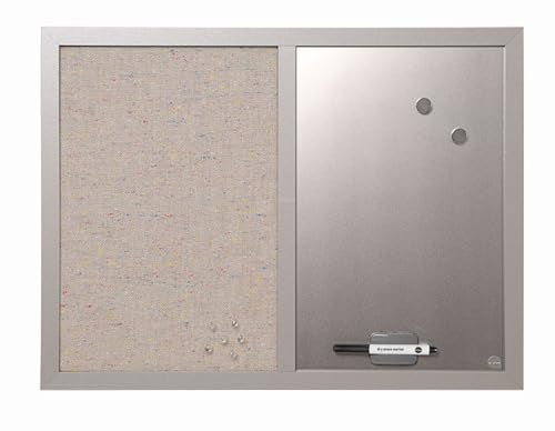 MasterVision Combination Board, 18" x 24", Dry Erase Magnetic Board & Grey Fabric Bulletin Board Combo, Grey MDF Frame Small - Image 1