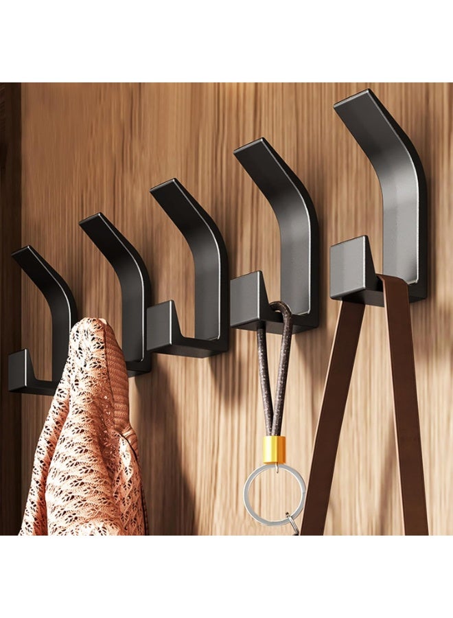 Bukela 5 Pack Black Coat Hooks, Double Prong Coat Hangers Wall Mounted, Heavy Duty Coat Hooks Wall Mounted, Sturdy Metal Hanger Wall Hooks for Hanging with Screws for Bathroom Bedroom (Matte Black) - Image 1