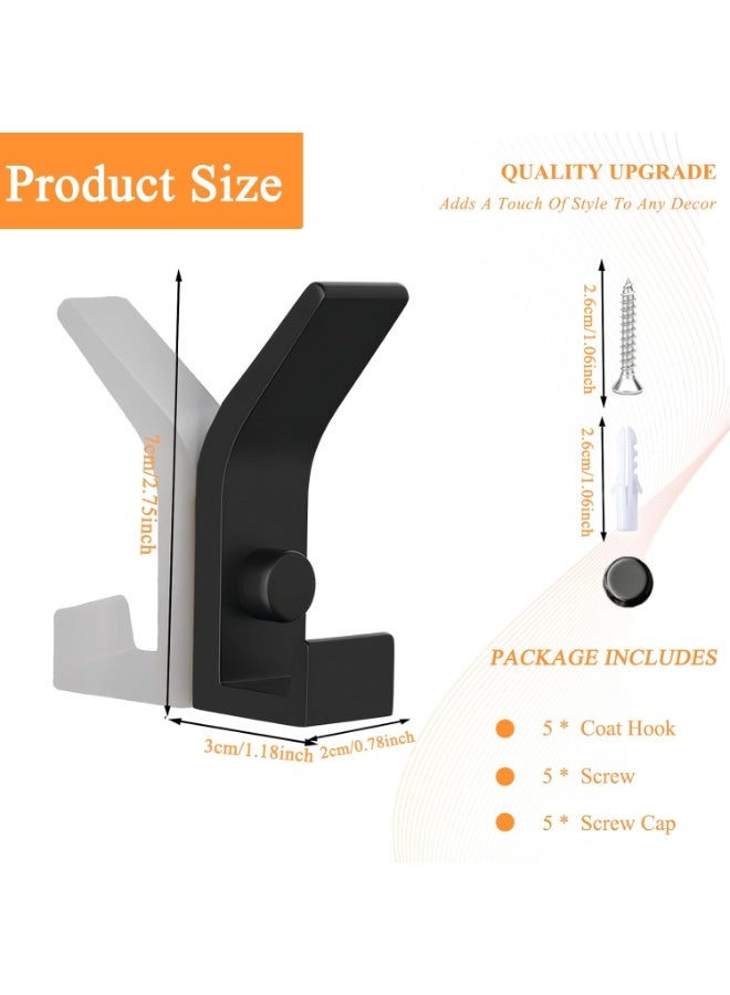 Bukela 5 Pack Black Coat Hooks, Double Prong Coat Hangers Wall Mounted, Heavy Duty Coat Hooks Wall Mounted, Sturdy Metal Hanger Wall Hooks for Hanging with Screws for Bathroom Bedroom (Matte Black) - Image 3