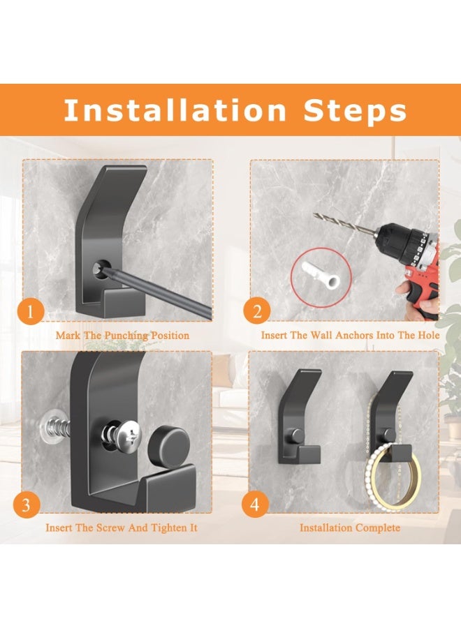 Bukela 5 Pack Black Coat Hooks, Double Prong Coat Hangers Wall Mounted, Heavy Duty Coat Hooks Wall Mounted, Sturdy Metal Hanger Wall Hooks for Hanging with Screws for Bathroom Bedroom (Matte Black) - Image 4