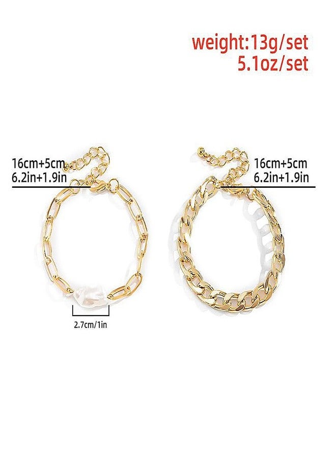 FUTIMELY Baroque Pearl Chain Bracelet Set for Women Chunky Adjustable Gold Paperclip Link Statement Bangles Personality Cuban Chain Bracelet Charm Jewelry Gift (Gold) - Image 5