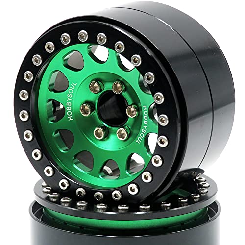 hobbysoul 4pcs RC Aluminium Alloy 22 beadlock Wheels Rims Hex 12mm GreenBlack Color - Image 5