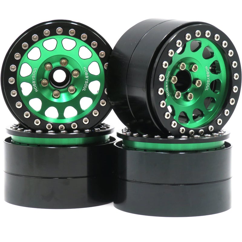 hobbysoul 4pcs RC Aluminium Alloy 22 beadlock Wheels Rims Hex 12mm GreenBlack Color - Image 3