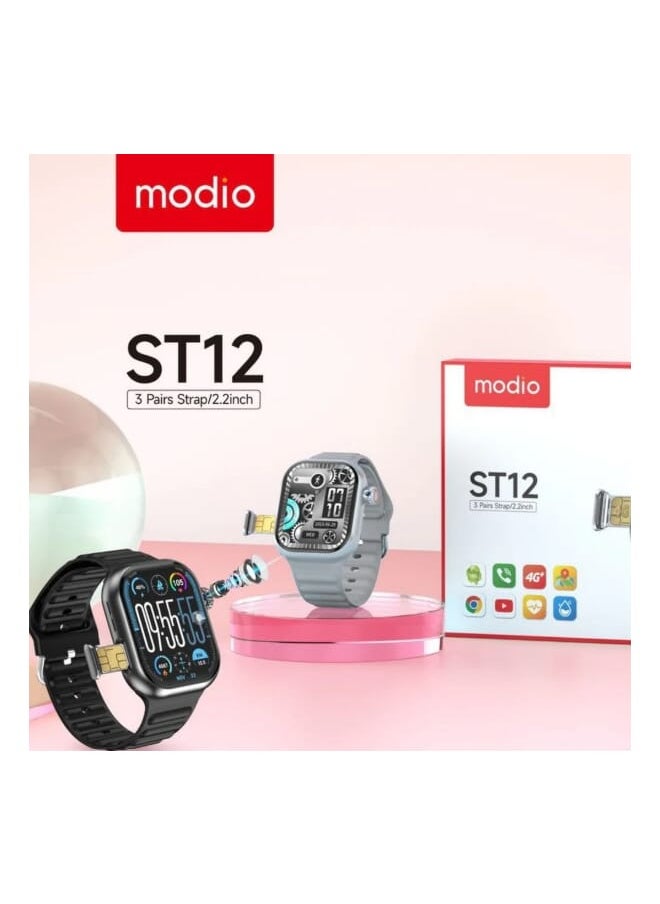 modio Modio ST12 4G network 3 Pairs Strap/2.2 inch Smartwatch Black  - Image 1
