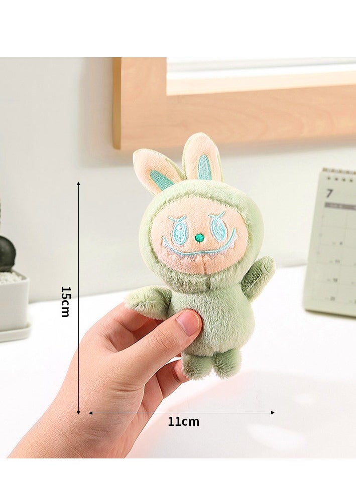 Labubu green plush doll toy, can also be used as a keychain or pendant, 15 cm x 11 cm 