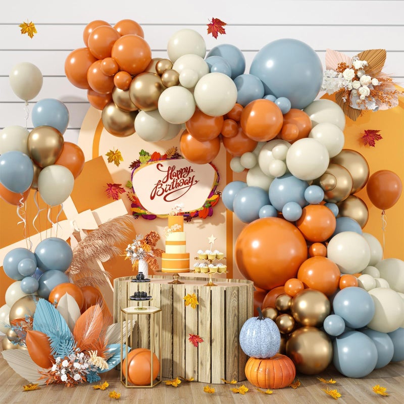 Sowide Fall Balloon Arch KitWhite Gold Burnt Orange Blue Balloon for First Fall Autumn Fall Baby Shower MidAutumn Festival Birthday Wedding Gradution Thanksgiving Party Decorations - Image 2