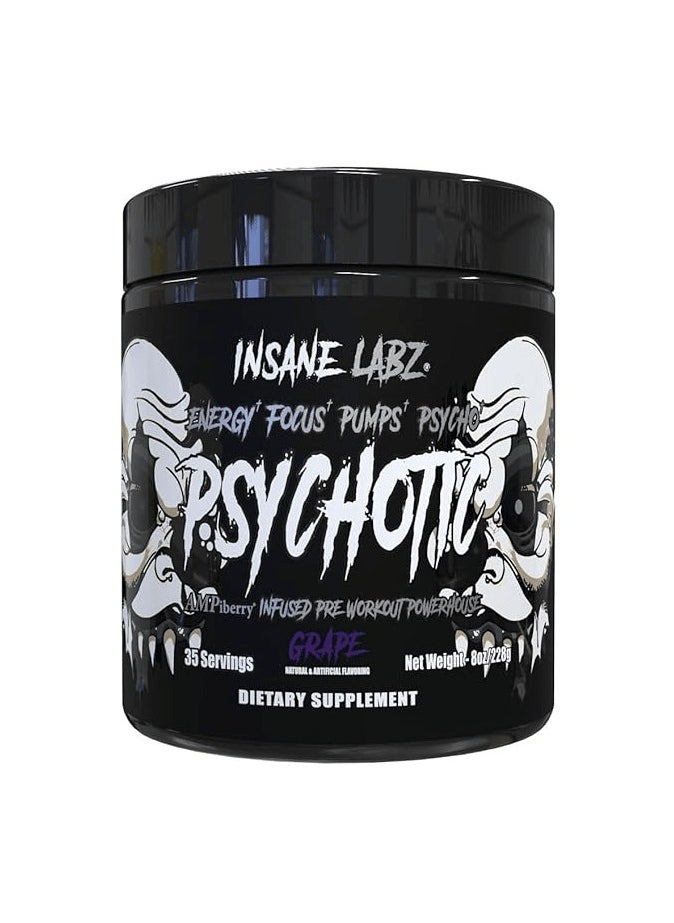 Insane labz Psychotic Mid Stimulant Black Edition Pre Workout Powder Grape  - Image 1