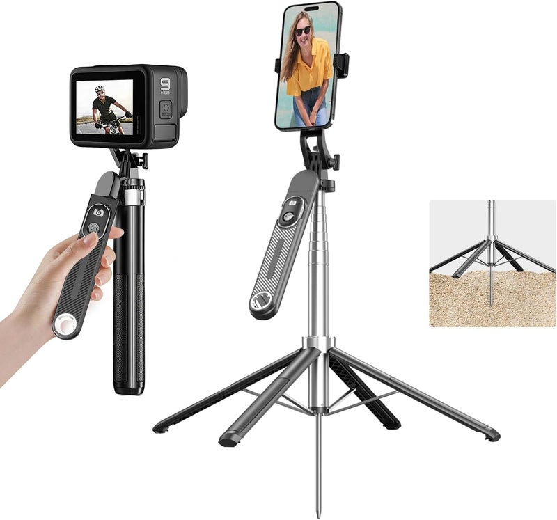 180cm Selfie Stick Tripod with Ground Spike & Wireless Remote for iPhone/Android/GoPro - Image 1
