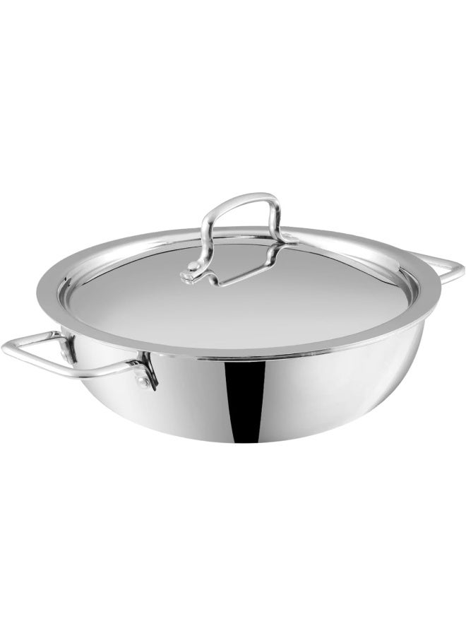 VINOD وعاء كاداي/كادهاي من الفولاذ المقاوم للصدأ ثلاثي الطبقات بعمق إضافي مع غطاء من الفولاذ المقاوم للصدأ - 8 لترات (32 سم)، VTK032، وعاء طهي، مقلاة، طاجن - Image 1