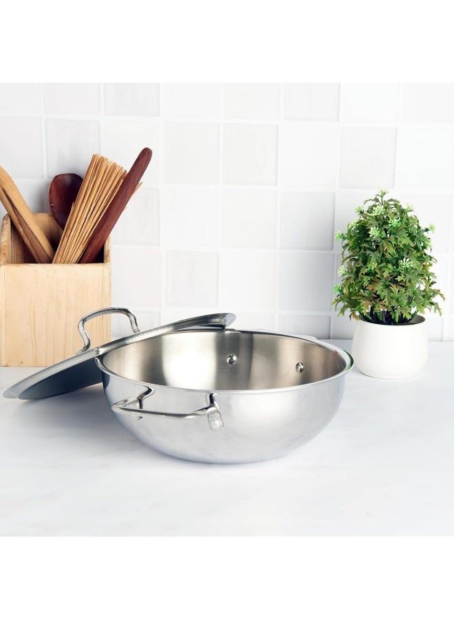 VINOD وعاء كاداي/كادهاي من الفولاذ المقاوم للصدأ ثلاثي الطبقات بعمق إضافي مع غطاء من الفولاذ المقاوم للصدأ - 8 لترات (32 سم)، VTK032، وعاء طهي، مقلاة، طاجن - Image 5