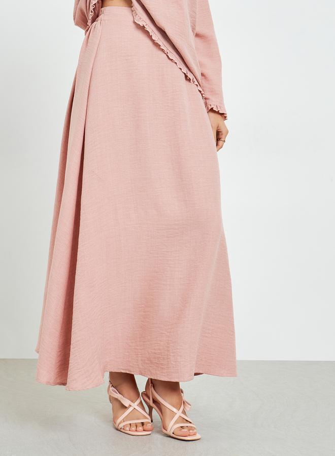 Amirah Pink Ruffled Neck Top and Skirt Modest Set - Image 5