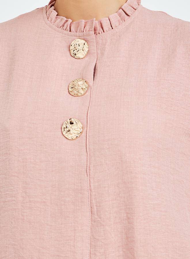 Amirah Pink Ruffled Neck Top and Skirt Modest Set - Image 4